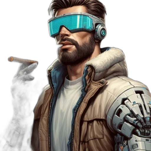 jacket, robot, weapon, staff transparent PNG cut-out