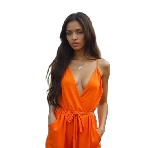 dress, woman, orange, jumpsuit transparent PNG cut-out