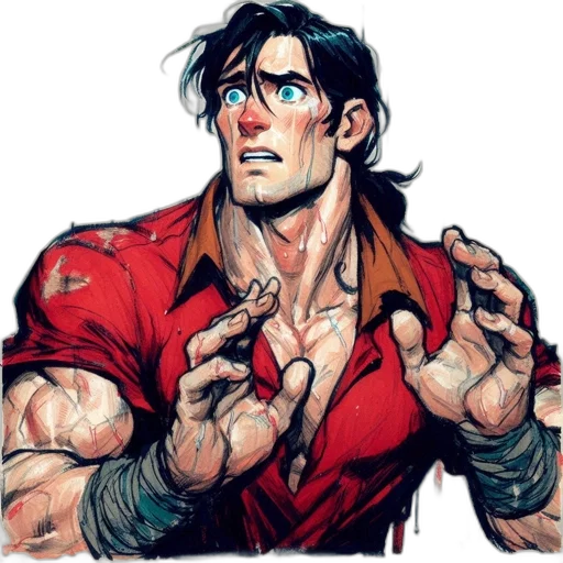 jacket, face, weapon, comic book art transparent PNG cut-out
