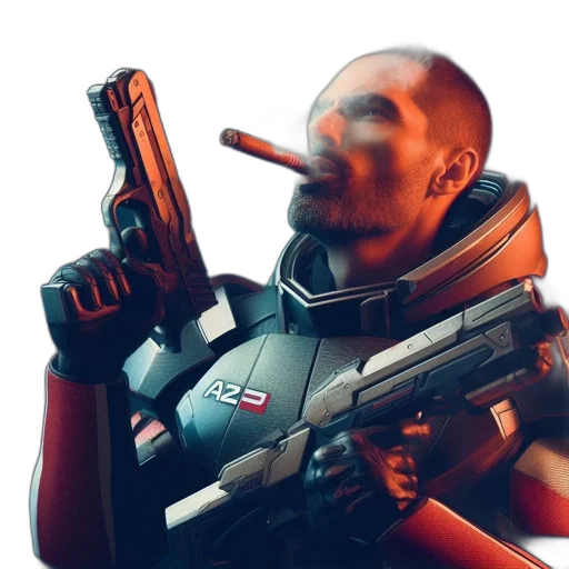 weapon, face, robot, jacket transparent PNG cut-out