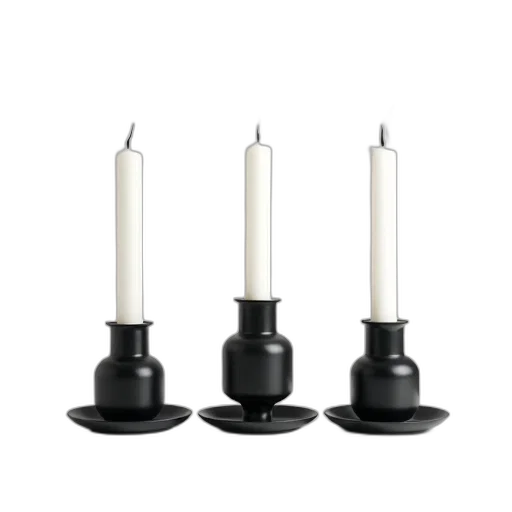 three, black, candle, holders transparent PNG cut-out