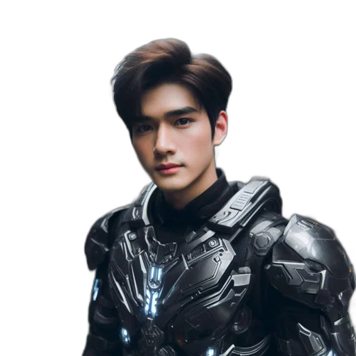 jacket, robot, face, photorealistic transparent PNG cut-out