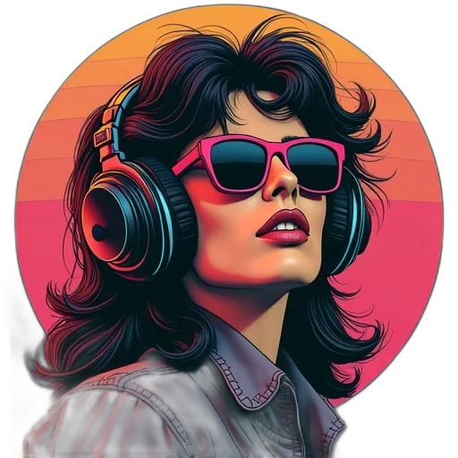 jacket, face, comic book art, vaporwave transparent PNG cut-out