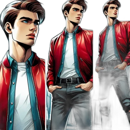 jacket, comic book art, concept art, red transparent PNG cut-out