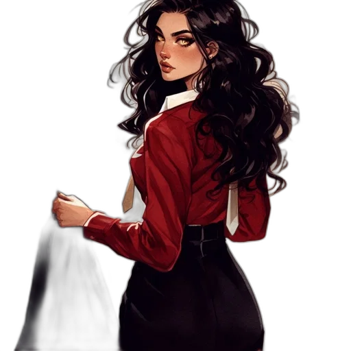 dress, jacket, staff, hair transparent PNG cut-out