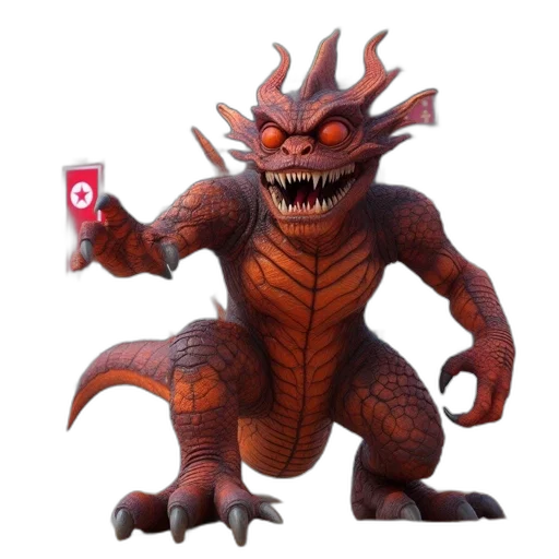dragon, creature, staff, 3d render transparent PNG cut-out