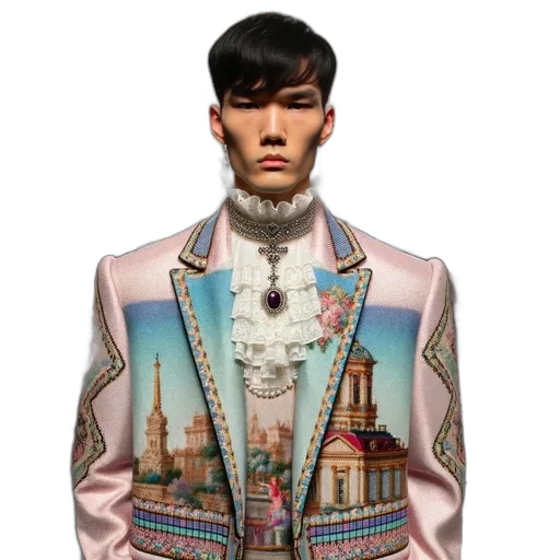 jacket, face, jewelry, photorealistic transparent PNG cut-out