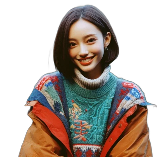 jacket, face, jewelry, hair transparent PNG cut-out