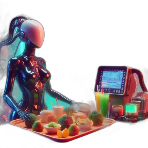 robot, food, cyberpunk, concept art transparent PNG cut-out