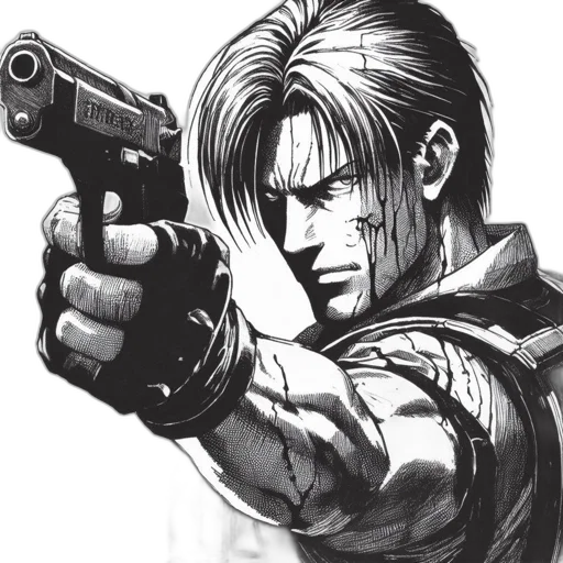 weapon, jacket, face, comic book art transparent PNG cut-out