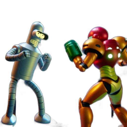 robot, concept art, 3d render, pixel art transparent PNG cut-out