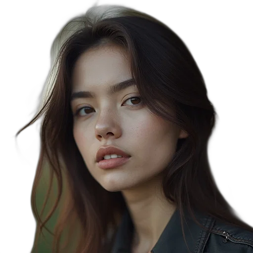 face, jacket, hair, jewelry transparent PNG cut-out