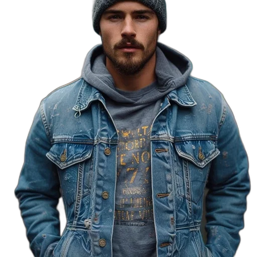 jacket, hat, face, photorealistic transparent PNG cut-out