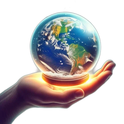 hand, holds, sphere, depicting transparent PNG cut-out