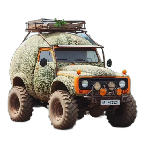 car, 3d render, concept art, melon-shaped transparent PNG cut-out