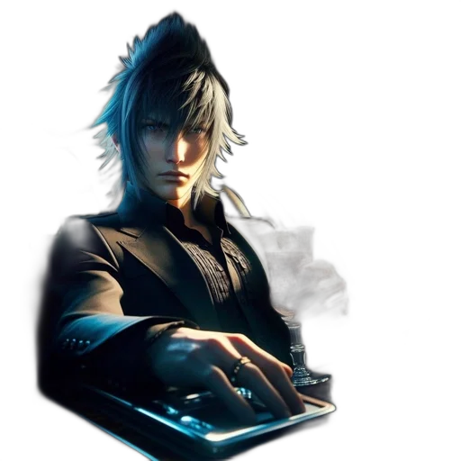 jacket, staff, weapon, face transparent PNG cut-out