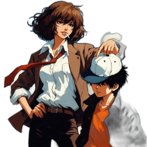 hat, jacket, staff, weapon transparent PNG cut-out