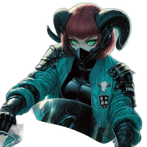 jacket, staff, concept art, cyberpunk transparent PNG cut-out
