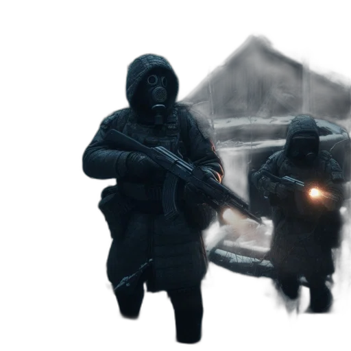 weapon, mask, jacket, concept art transparent PNG cut-out