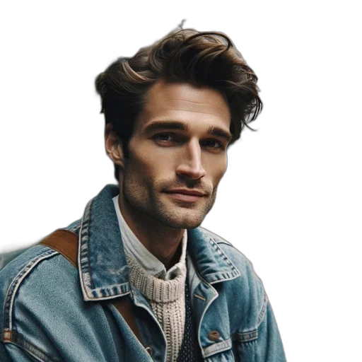 jacket, face, hair, photorealistic transparent PNG cut-out