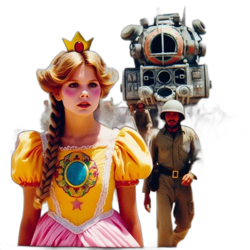 robot, dress, staff, crown transparent PNG cut-out