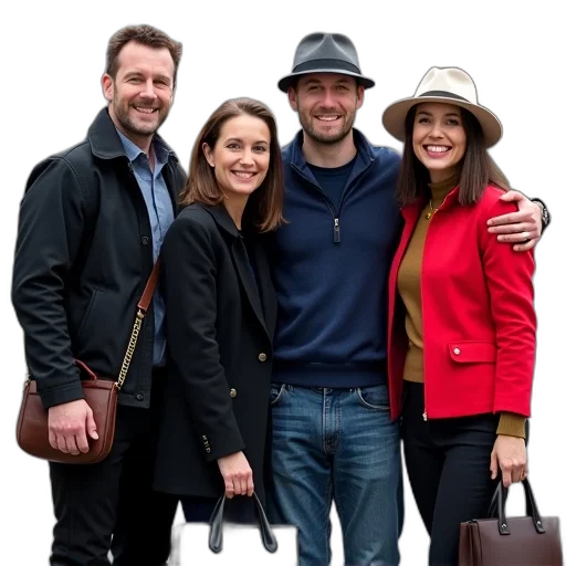 hat, jacket, staff, group transparent PNG cut-out