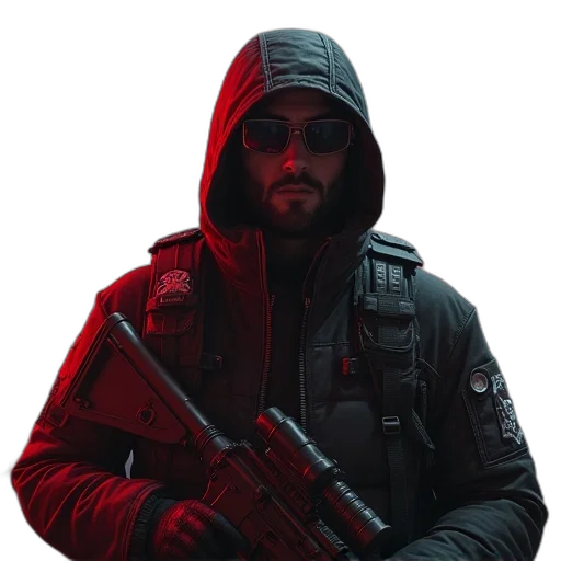 jacket, weapon, face, staff transparent PNG cut-out