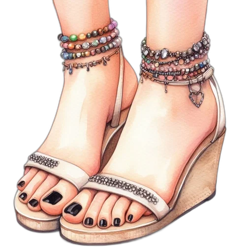 shoes, jewelry, watercolor, pencil sketch transparent PNG cut-out