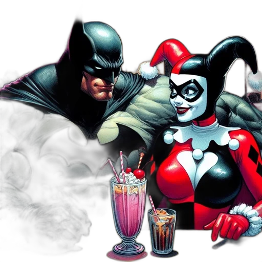 comic book art, concept art, batman, harley transparent PNG cut-out