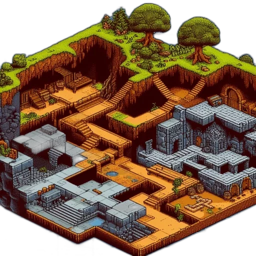 building, pixel art, concept art, 3d render transparent PNG cut-out