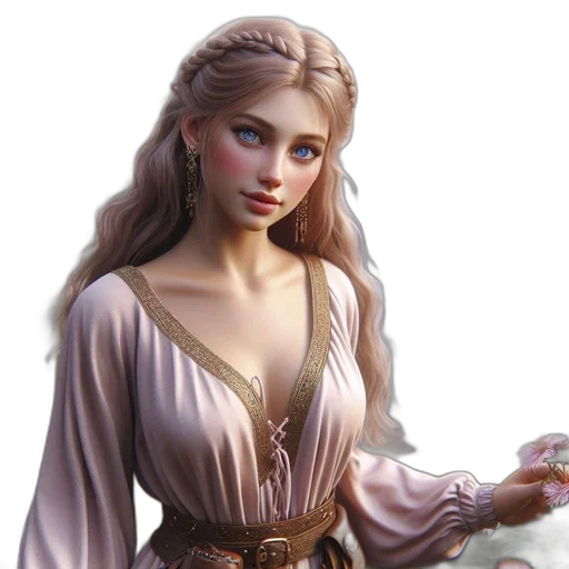 dress, jewelry, staff, fantasy art transparent PNG cut-out