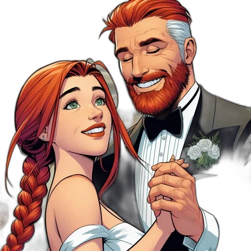 comic book art, couple, wedding, attire transparent PNG cut-out