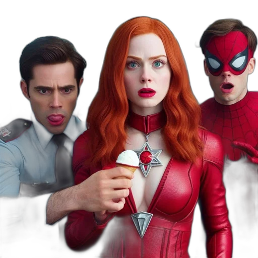 comic book art, concept art, three, characters transparent PNG cut-out