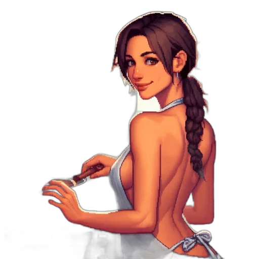 dress, jewelry, staff, pixel art transparent PNG cut-out