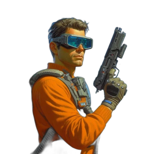 staff, weapon, jacket, robot transparent PNG cut-out