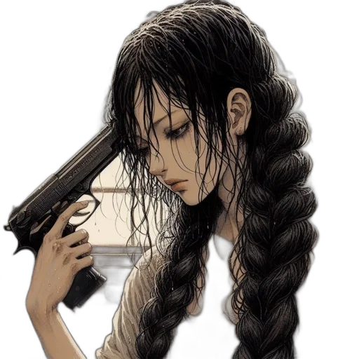 hair, weapon, staff, comic book art transparent PNG cut-out