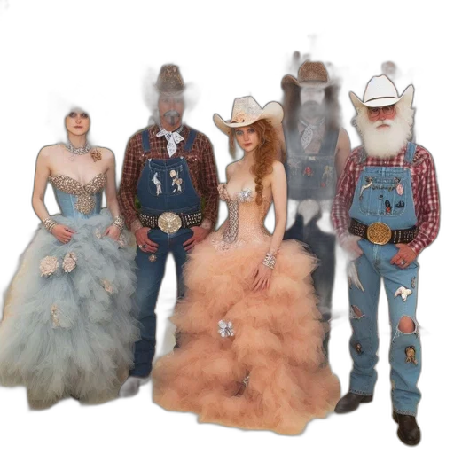 five, individuals, dressed, elaborate transparent PNG cut-out