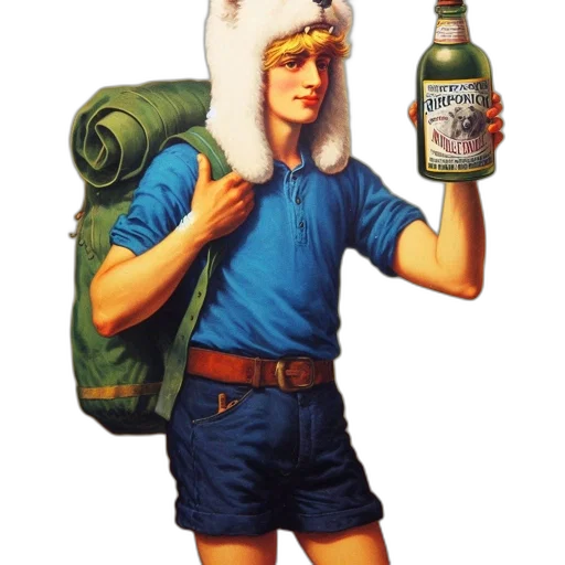 bottle, hat, jacket, animal transparent PNG cut-out
