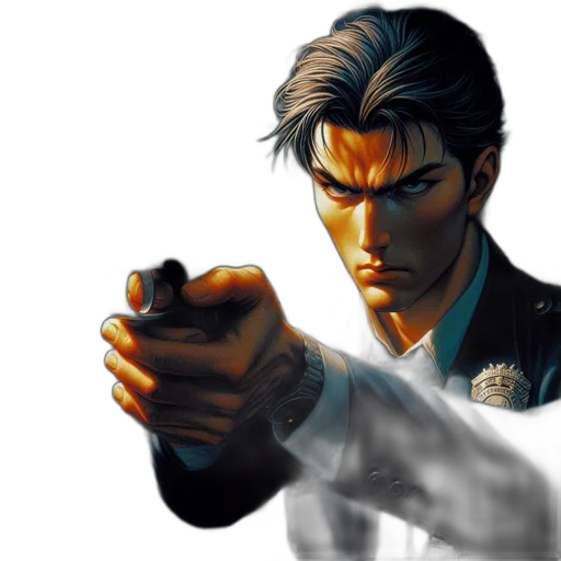 weapon, jacket, face, concept art transparent PNG cut-out