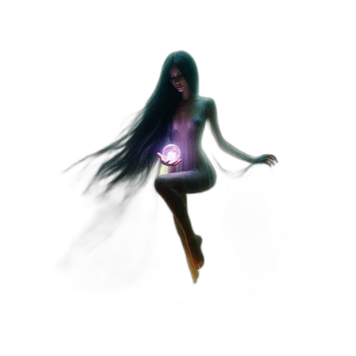 dress, creature, staff, hair transparent PNG cut-out