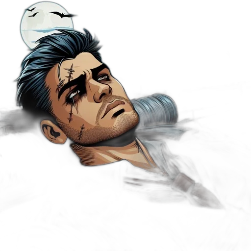 face, comic book art, concept art, photorealistic transparent PNG cut-out