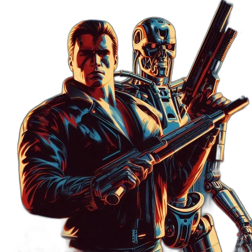robot, weapon, jacket, comic book art transparent PNG cut-out