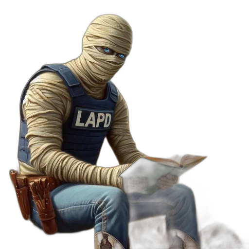 mask, jacket, staff, weapon transparent PNG cut-out