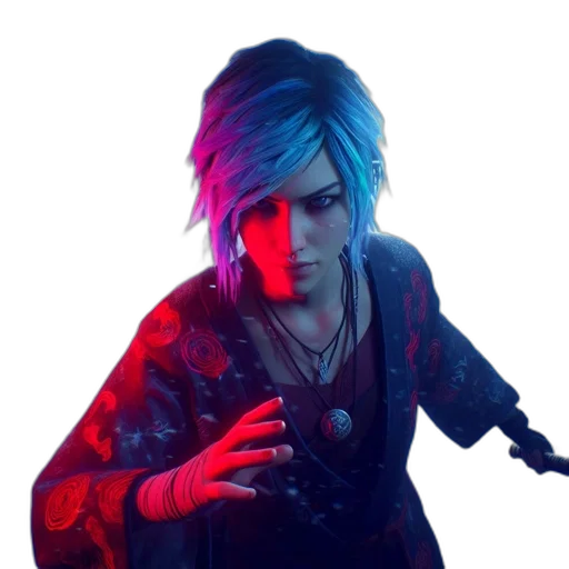 jacket, face, weapon, staff transparent PNG cut-out