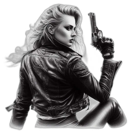jacket, weapon, comic book art, cyberpunk transparent PNG cut-out