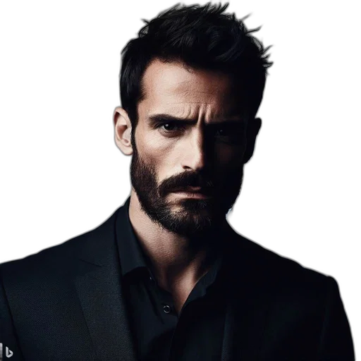 face, jacket, hair, photorealistic transparent PNG cut-out