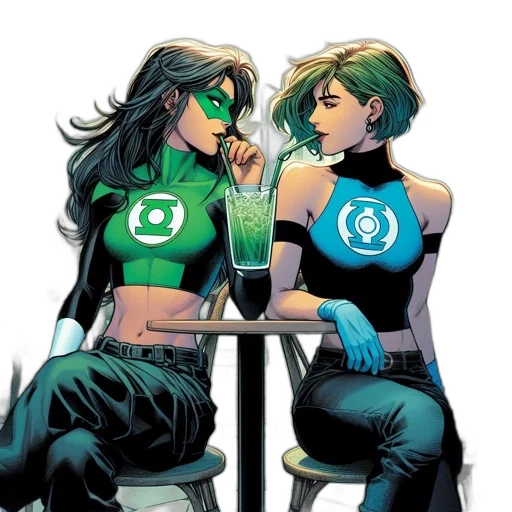 comic book art, concept art, green, two transparent PNG cut-out