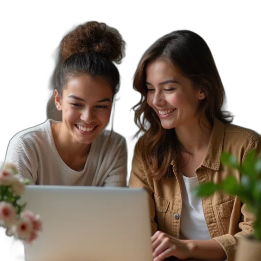 two, young, women, work transparent PNG cut-out
