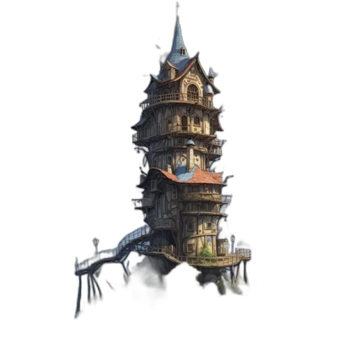 building, concept art, fantasy art, 3d render transparent PNG cut-out