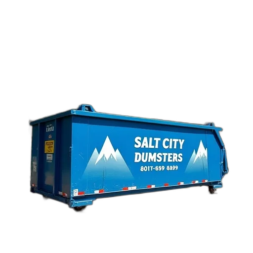 3d render, blue, dumpster, words transparent PNG cut-out